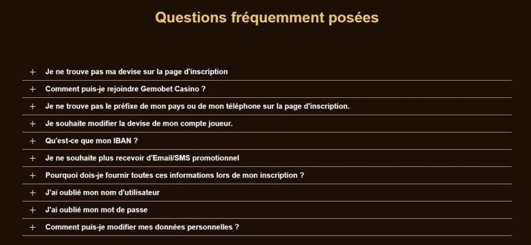 Gemobet Casino foire aux questions