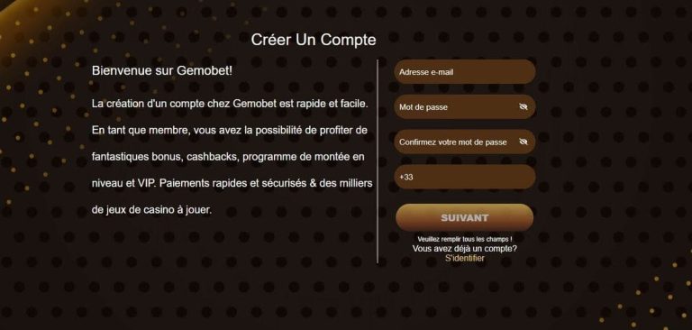 Gemobet Casino inscription